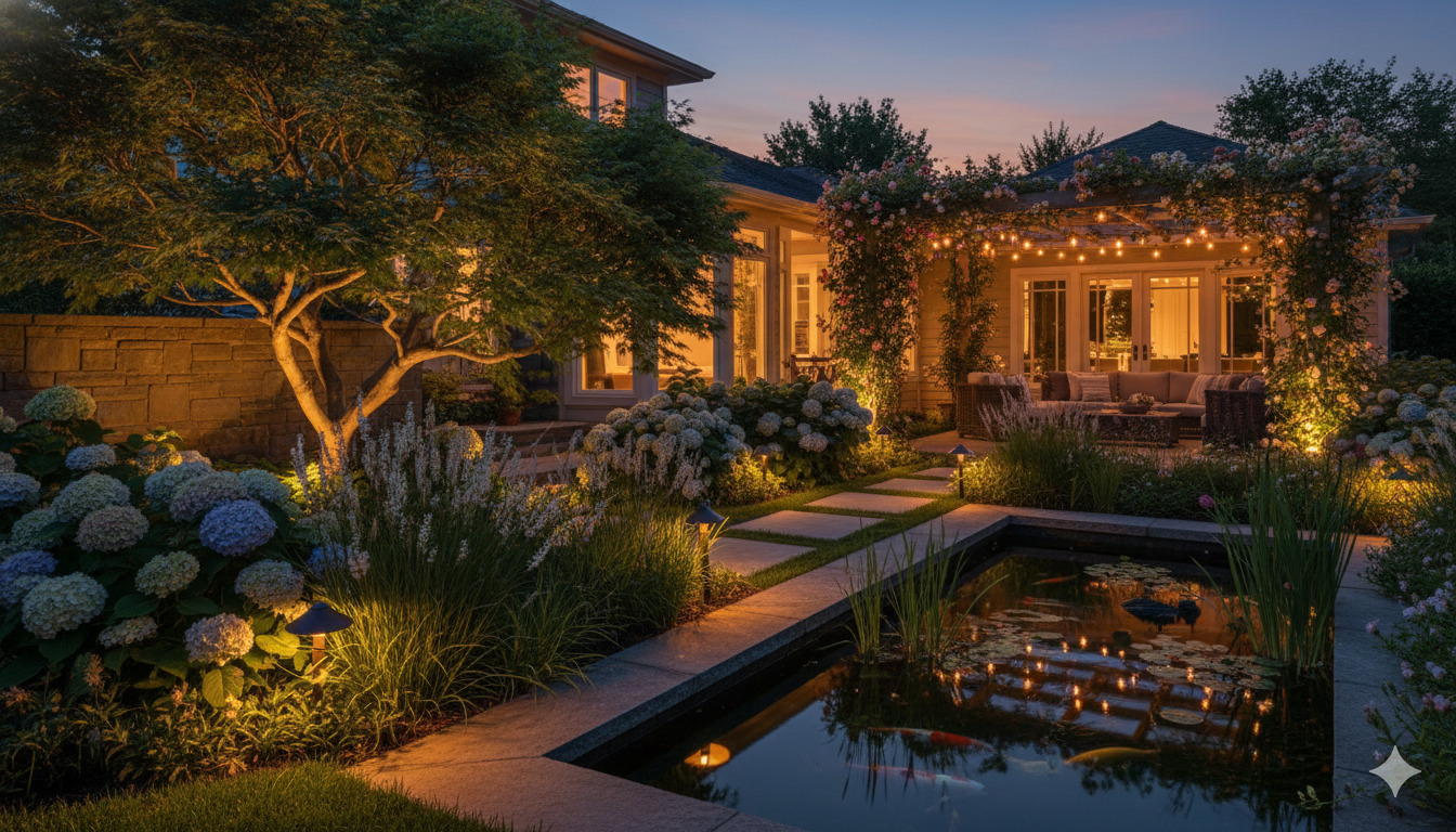 Residential garden lighting installation